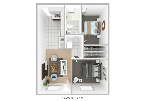 Floor plan for 2 beds, 1 bath, 800 sqft